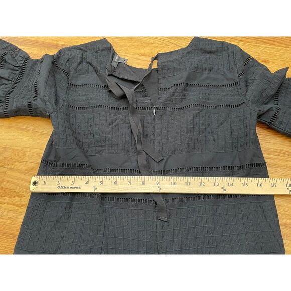 J. Crew Women's 2 Black Dress Cotton Shift Eyelet Flutter Sleeve Preppy Summer - Picture 7 of 11